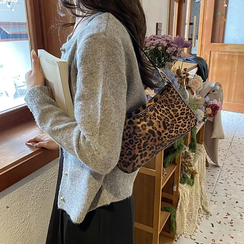 Vegan Leather Shoulder Bag Small Clutch Tote for Women Elegant Leopard Print